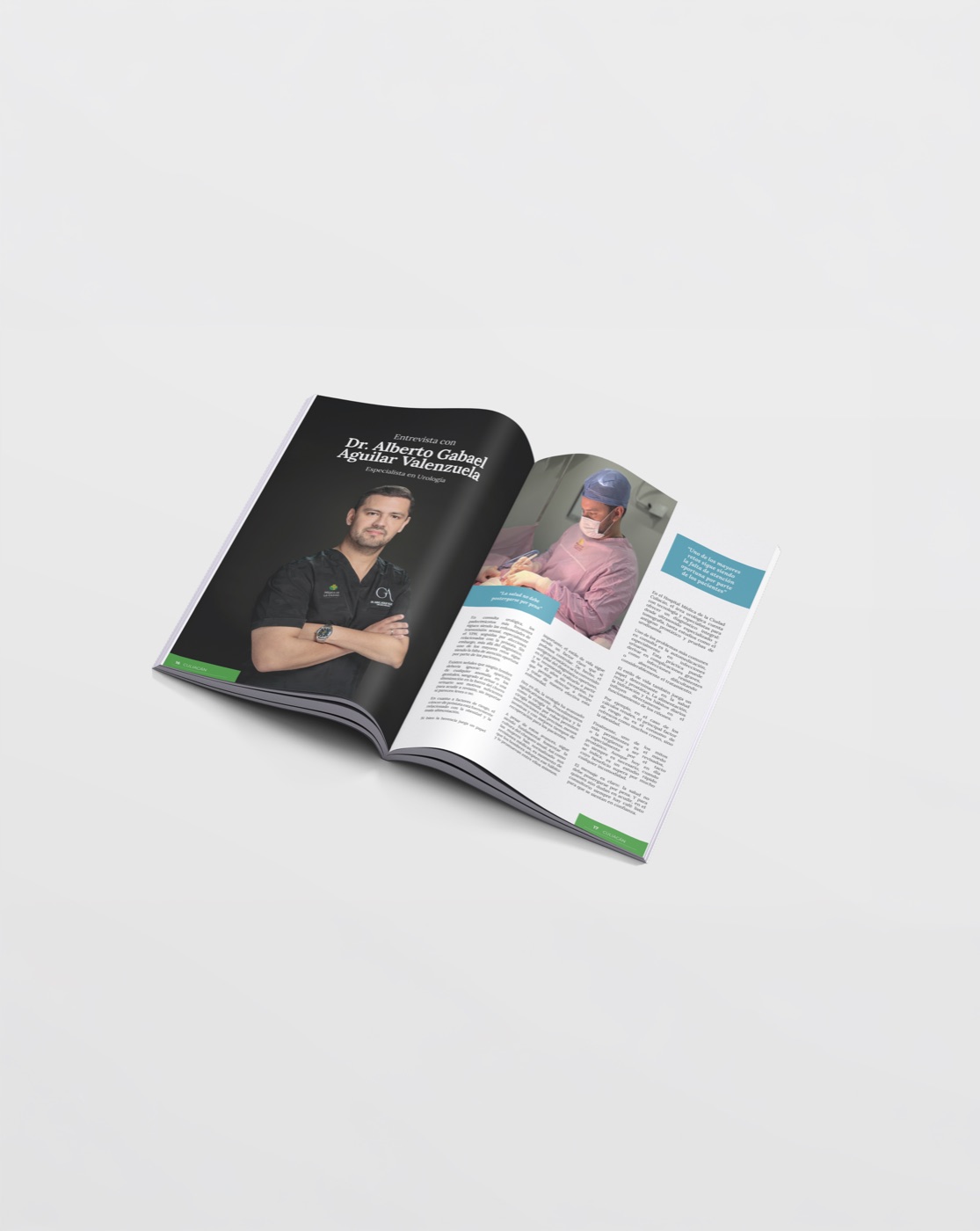 Diseño editorial a doble página médico